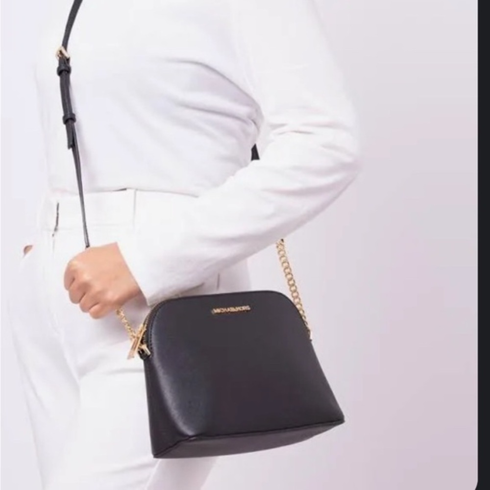 Michael Kors Jet Set Black Dome Crossbody with Gold Chain